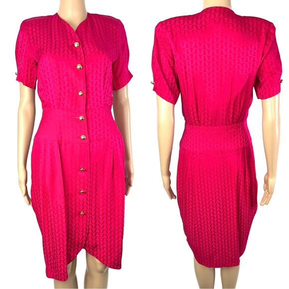 Vintage Dresses & Skirts - Vintage Argenti Petites 80s Hot Pink Knee Length Pure Silk Dress